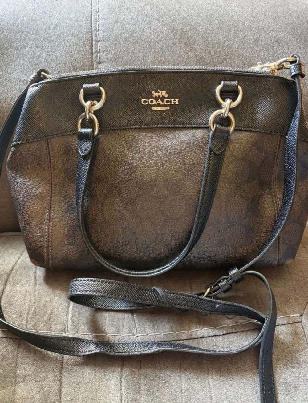 Coach Monogram Leather Canvas HandBag